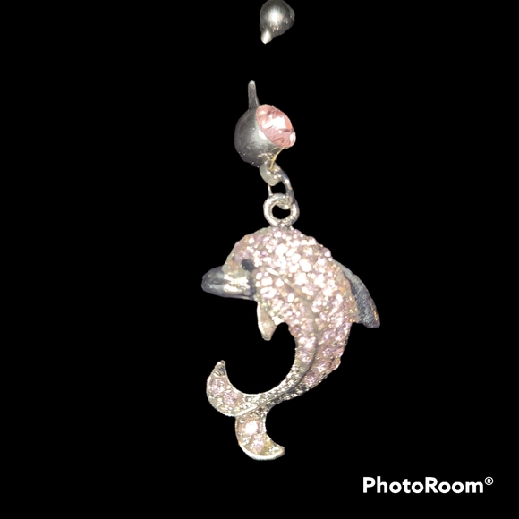NWT 14g Stainless Steel Pink Rhinestone Dolphin 🐬 Bellyring - Picture 3 of 3